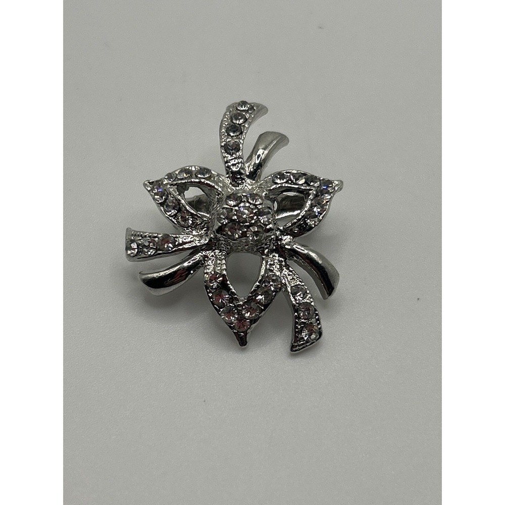 Silver Tone Rhinestone Bow Flower Brooch Pin Sparkly Costume Jewelry Gift‎